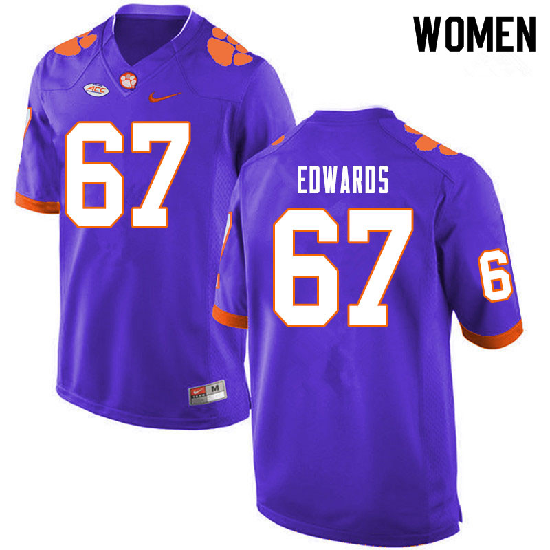 Women #67 Will Edwards Clemson Tigers College Football Jerseys Sale-Purple - Click Image to Close